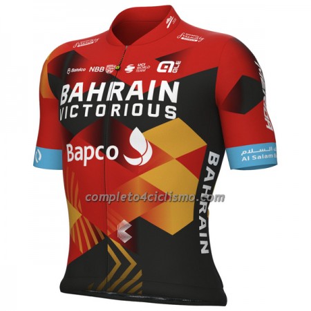 Maglia 2023 Bahrain Victorious Manica Corta Rosso Nero